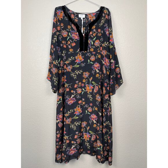 Johnny Was Jade Luca Maxi Dress Black Floral Size Large Silk Boho Whimsigoth NWT - Picture 2 of 10